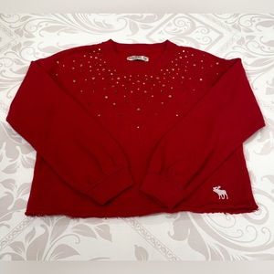 Girls Abercrombie Kid Red Rhinestone Sweater crop top 9/10